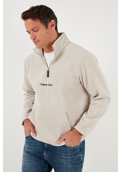 Buratti Regular Fit Yarım Fermuarlı Dik Yaka Yumuşak Dokulu Erkek Sweat 59060661 Kum