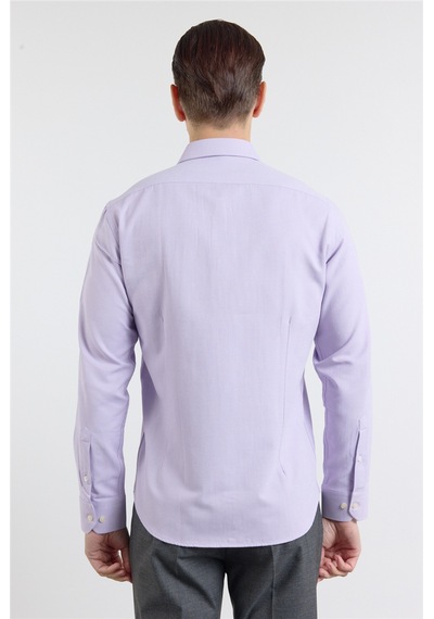 İmza Lila Sert Yaka Uzun Kol Cepsiz Slim Fit Pamuklu Gömlek 1004255284