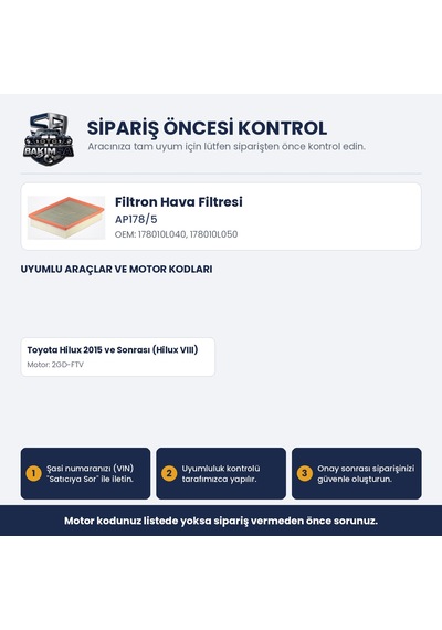 Filtron Ap178/5 Hava Filtresi - Toyota Hilux Revo 2.4d 15+ 2gdftv Gun125 Gun135 4x2 4x2