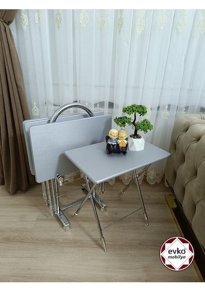 Çanta Zigon Sehpa,4'lü Sehpa, Zigon Sehpası, Mdf Mebran - Gri