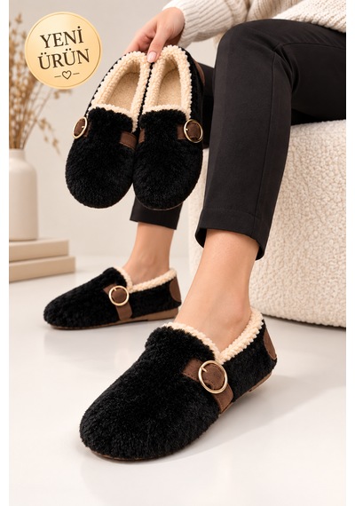 Moon Cloud Kadın Peluş Gold Aksesuar Detaylı Sıcak Tutan Loafer Ev-ofis Ayakkabı-babet Hediyelik-çeyizlik Siyah Moon Cloud Kadın Peluş Gold Aksesuar Detaylı Sıcak Tutan Loafer Ev-ofis Ayakkabı-babet Hediyelik-çeyizlik Siyah