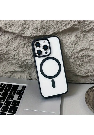 Apple Uyumlu iPhone 15 Pro Kılıf Magsafe Ve Şeffaf Lens Koruyuculu Gri