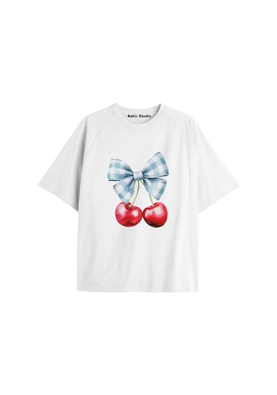Kalic Studio Y2k Vintage Cherry Baskılı Siyah T-shirt Kod 70 Beyaz-70