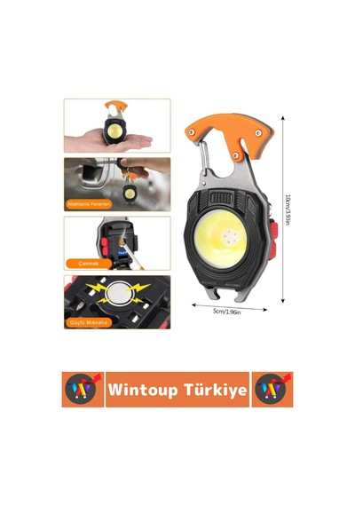 Wintoup Outdoor Piknik 6 Aydınlatma Modlu 500 Lümen Güçlü Işık Çok Fonksiyonlu Şık Anahtarlık Kamp Lambası Çok Renkli