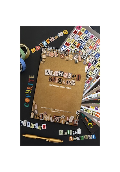 Harfler Sticker Defteri 1690+ Adet Bullet Journal, Scrapbook, Harfli, Sayılı, Sticker Defteri Açık Kahverengi