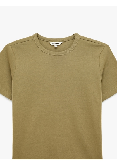 Koton Slim Fit Pamuklu Kısa Kollu Bisiklet Yaka Basic Tişört Ada Çayı 6sak50076ek Yeşil
