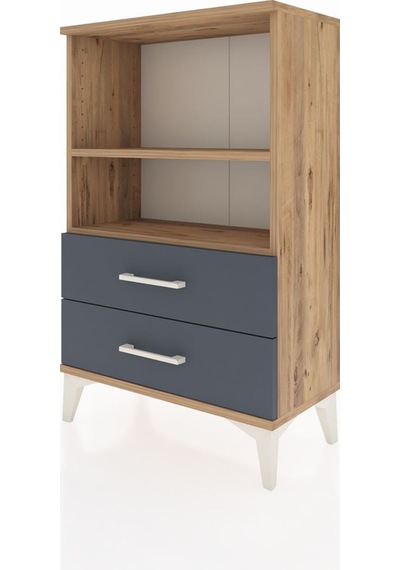 Arges Komodin 2 Raflı 2 Çekmeceli 60x30x96 Çam-antrasit Çam