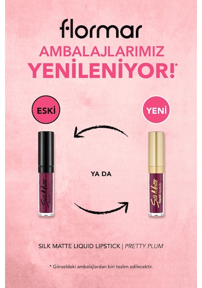 Flormar Kadife Dokulu Likit Mat Ruj (MÜRDÜM RENGİ)-silk Matte Liquid Lipstick-015 Pretty Plum-8690604505425