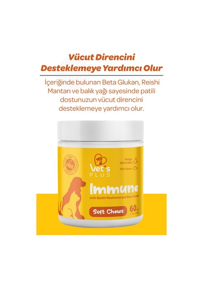 Vet's Plus Immune Çiğnenebilir Tablet 60'lı Kedi ve Köpekler İçin