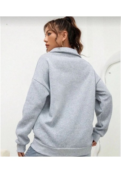 Mbb E-ticaret Kadın 3 İplik Pamuklu Uzun Kol Yarım Farmuarlı Yakalı Sweatshirt - Gri