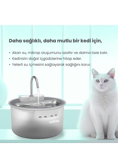 Haustier Wf009ls Otomatik Kedi Su Sebili,kedi Su Çeşmesi, Su Pınarı 3.5lt Geniş Hazne, Çelik Tabla, Ultra Sessiz,