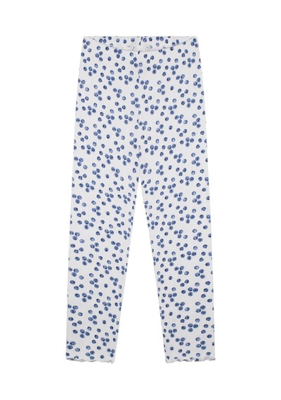 Antebies Organik Beyaz Yabanmersini Desenli Jakarlı Beli Lastikli Uzun Kollu Kız Çocuk Pijama Takımı Mavi