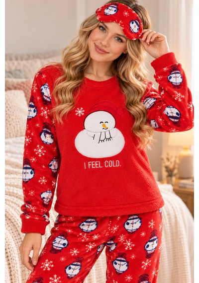 Free Beka Yılbaşı Desenli Kalın Sıcak Tutan Kumaş Kadın Pijama Takımı Ve Göz Bnadı Kırmızı Free Beka Yılbaşı Desenli Kalın Sıcak Tutan Kumaş Kadın Pijama Takımı Ve Göz Bnadı Kırmızı