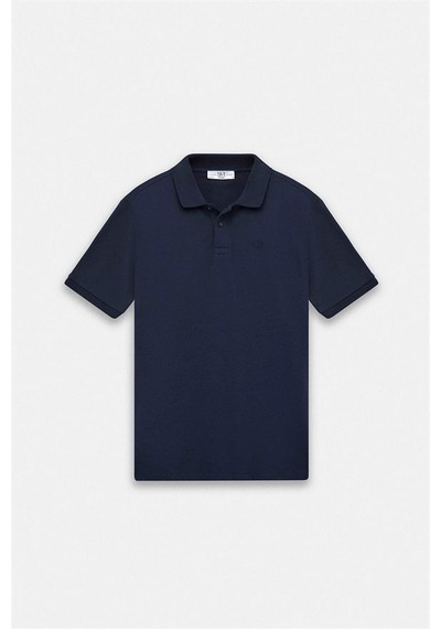 Süvari Lacivert Slim Düz Baskısız Pike Düğmeli Polo Yaka Tişört Ts1014000459-m09
