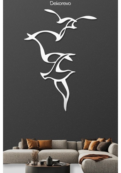 Martıların Dansı Metal Duvar Tablosu - Metal Duvar Sanatı - Beyaz - 21 X 30 Cm