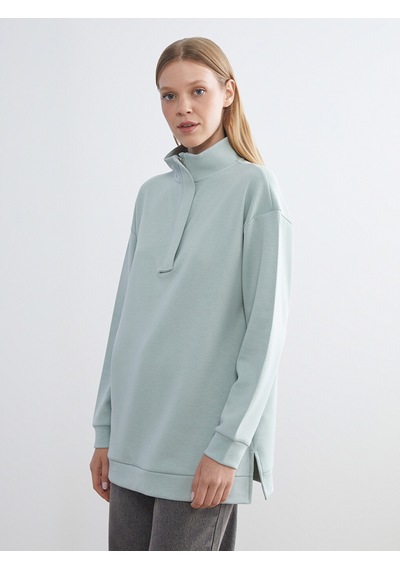 Lcw Everyday Yeşil Dik Yaka Kadın Sweatshirt Tunik