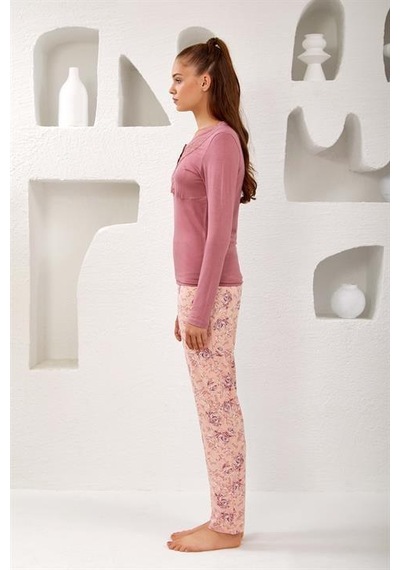 Relax Mode Kadın Dantelli Viskon Pijama Takım - 10762 VİZON
