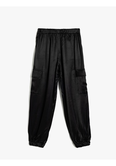 Koton Jogger Paraşüt Pantolon Kargo Cepli Viskon Kumaş Siyah 5wkg40015aw Siyah