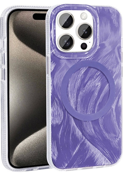 Nourthkiingdom Apple Uyumlu iPhone 15 Pro Max Kılıf Magsafe Şarj Özellikli Fırça Boya Desenli Nrtk Palet Kapak - Mor Mor