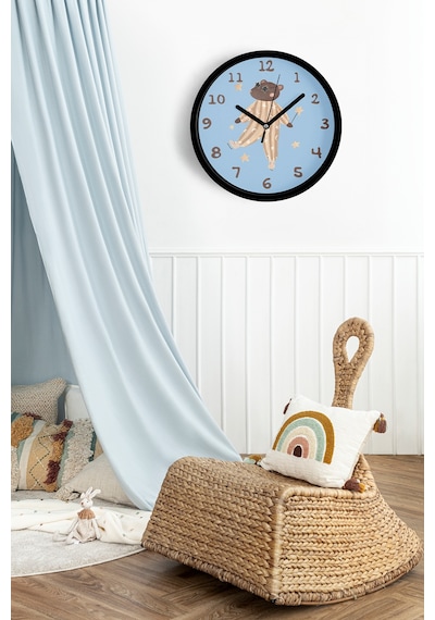 Sihirli Ayı Tasarım Çocuk Odası Duvar Saati - 30cm - Önü Camlı Siyah Kasa - Sessiz Mekanizma-jh1124 Siyah