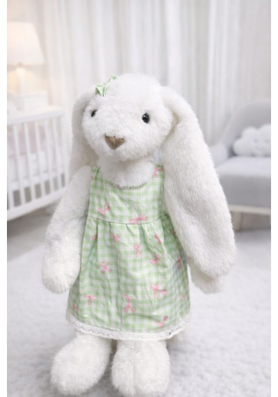 Elbiseli Beyaz Tavşan Peluş Oyuncak 45 Cm 001 - Beyaz