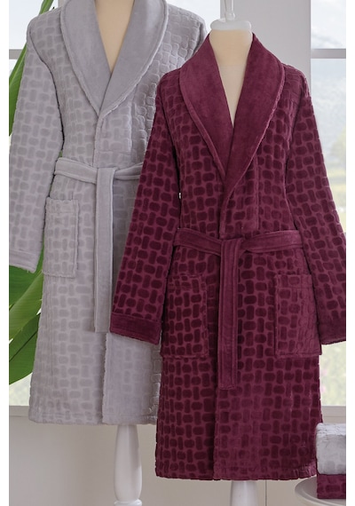Tricot Kadife Aile Bornoz Seti %100 Pamuk 6 Parça 2 Adet Bornoz + 2 Adet Banyo Havlusu + 2 Adet El Havlusu Mürdüm