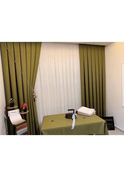 Nivemeshome Roma Keten 1/3 Sık Pileli Yeşil Fon Perde Apm Yeşil