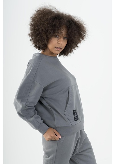 Maraton Sportswear Oversize Kadın Kapşonlu Uzun Kol Basic Açık Antrasit Sweatshirt 22953-açık Antrasit