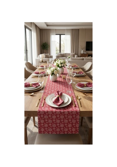 %100 Pamuk Özel Desenli Dikdörtgen Runner 40x130 Bordo - 900753605 Bordo