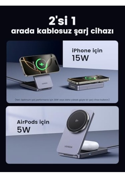 Tr Magflow Qi2 Sertifikalı 15w Şarj Istasyonu Magsafe İle Uyumlu 2'si 1 Arada Manyetik Şarj Istasyonu 16 16 Pro 16 Pr