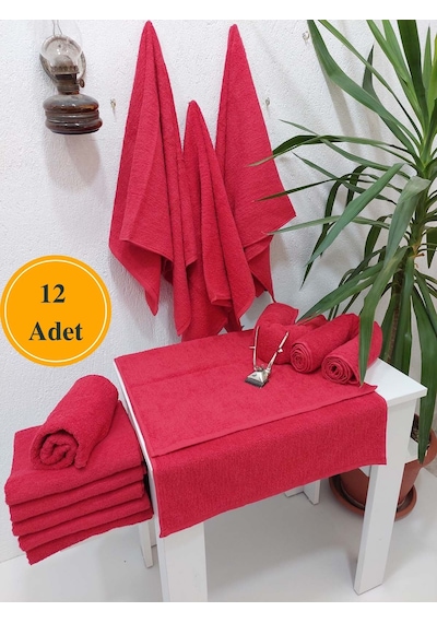 12'li Kırmızı Kuaför Berber Havlusu 50 x 90 CM Profesyonel Saç Havlusu Ekonomik Set