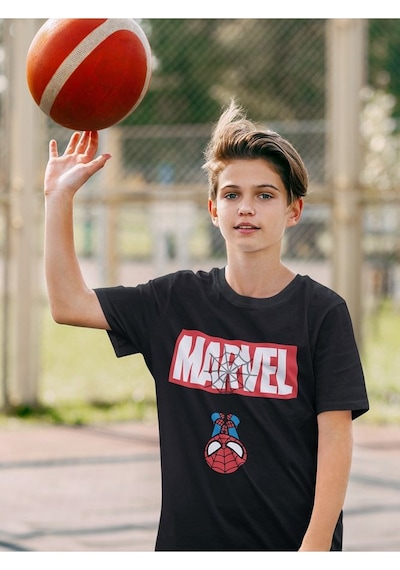 Sevbano Unisex Spider-man Baskılı Marvel Örümcek Adam Çizgi Film Çocuk Ti Siyah