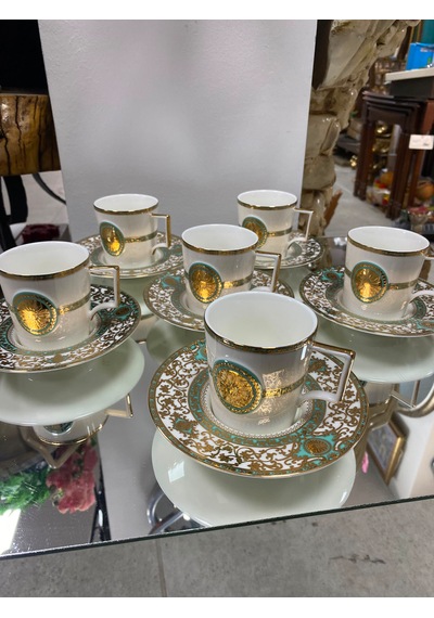 Twinkle Shine Gold And 24 K Turkuaz Duble Kahve Fincanı 6 Lı 155cc Beyaz - Turkuaz