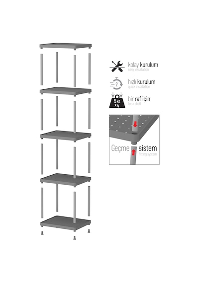 Beyaz 5 Katlı 33x40 Ekstra Geniş Düzenleyici Mutfak Banyo Ve Kiler Rafı