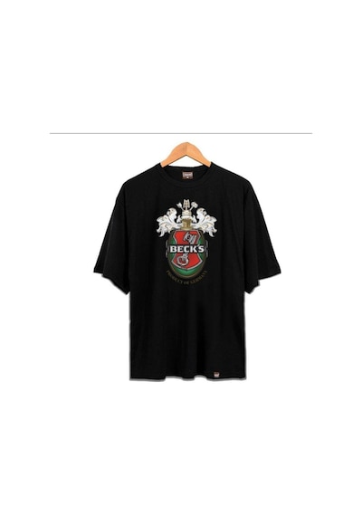 Flood Of Style Erkek Siyah Becks Baskılı Oversize Bisiklet Yaka Tshirt