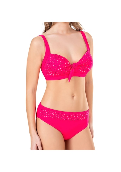 Endeep Kadın Fiyonk ve Taş Detaylı Büyük Beden Pembe Bikini Takımı
