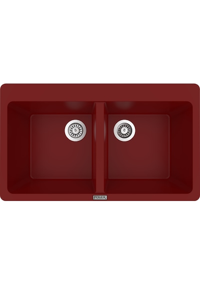 Polex Cristalüx Granit Evye P-N9 Bordo 2 Hazneli Tezgah Altı Ve Tezgah Üstü Mutfak Evyesi 86x50.5 CM