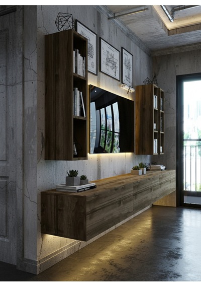 Resital Ledli Duvara Monte Tv Sehpası - Ceviz - W6006-2 Ceviz