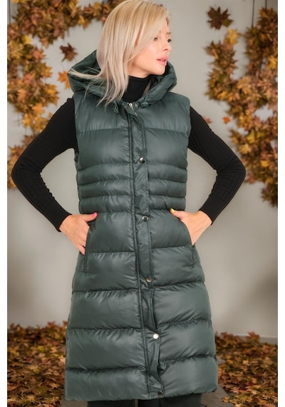 Z6757 Dewberry Bayan Yelek-düz Yeşil Düz Yeşil