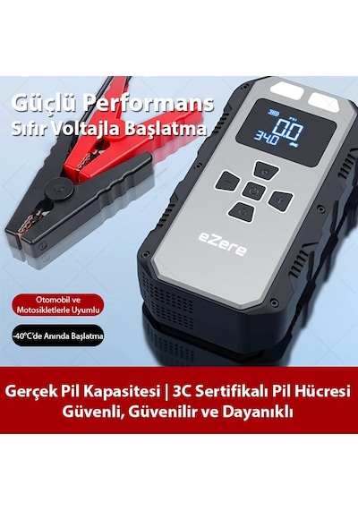Ezere 4 İn1 8000mah Lastik Sisirme Pompası Ve Starter Akü Takviye Seti- 5775