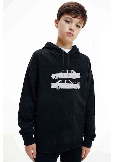 Tshirthane Araba Şahin Baskılı Unisex Çocuk Kapüşonlu Siyah Sweatshirt (528673405) Siyah