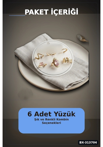 Pirinc 6 Adet Yuzuk Seti Numara 7-8 Arasi Bayan Bijuteri Hediyelik Ton Bx-313704 Çok Renkli