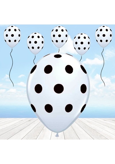 Siyah Puanlı Beyaz Balon - 10 Adet