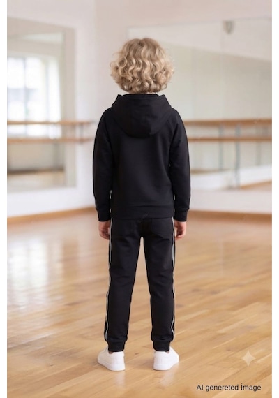 Pina Kids Erkek Çocuk Scuba Atheletic Reglan Kol Kapüşonlu Dalgıç Kumaş Eşofman Takımı Esf7028 siyah