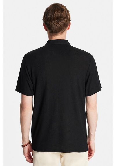 Tudors Erkek Slim Fit Dar Kesim Viskon Fermuarlı Polo Yaka Siyah Tişört-34358 SIYAH