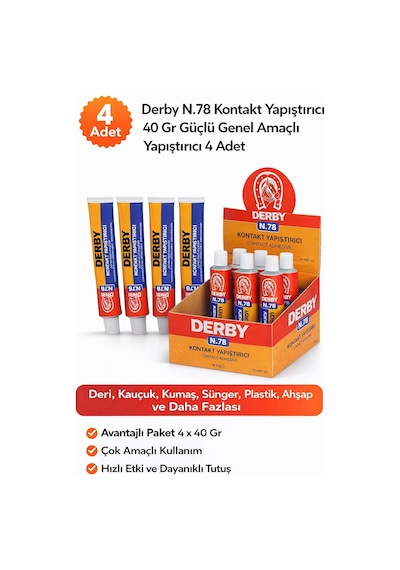 Derby N.78 Kontakt Yapıştırıcı 40 Gr Güçlü Genel Amaçlı Yapıştırıcı 4 Adet