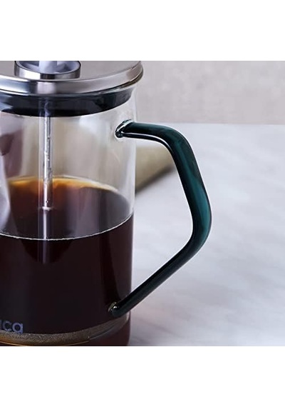 Coffe Bean Borosilikat Cam French Press Green 600 Ml Açık Bej
