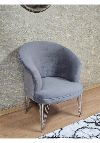 Zafir Tekli Teddy Krom Kaplama Telli Ayak Çay Seti Koltuk Tekli Berjer , Balkon, Salon, Ofis Gri