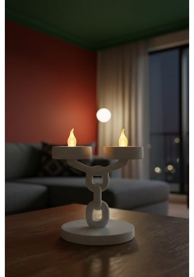 Dekoratif Zincir 2 Li Mumluk Tealight Mum Dahil Modern Masa Üstü Mumluk 15 Cm