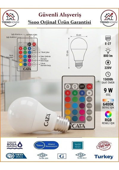 Cata Rgb Led Ampul - Uzaktan Kumandalı - 9 Watt Rgb Işıklı